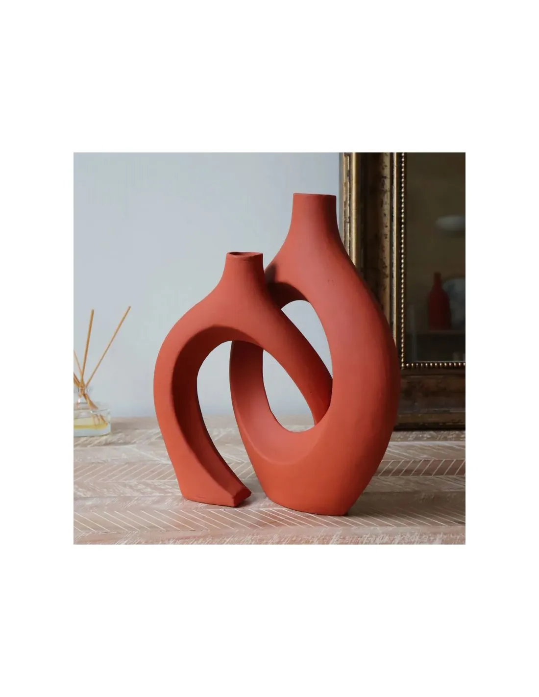 Duo De Vases Terre Cuite Enlacés Ksar - Terracotta 4 Duo De Vases Terre Cuite Enlacés Ksar - Terracotta – Image 2