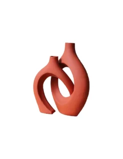 Duo De Vases Terre Cuite Enlacés Ksar - Terracotta