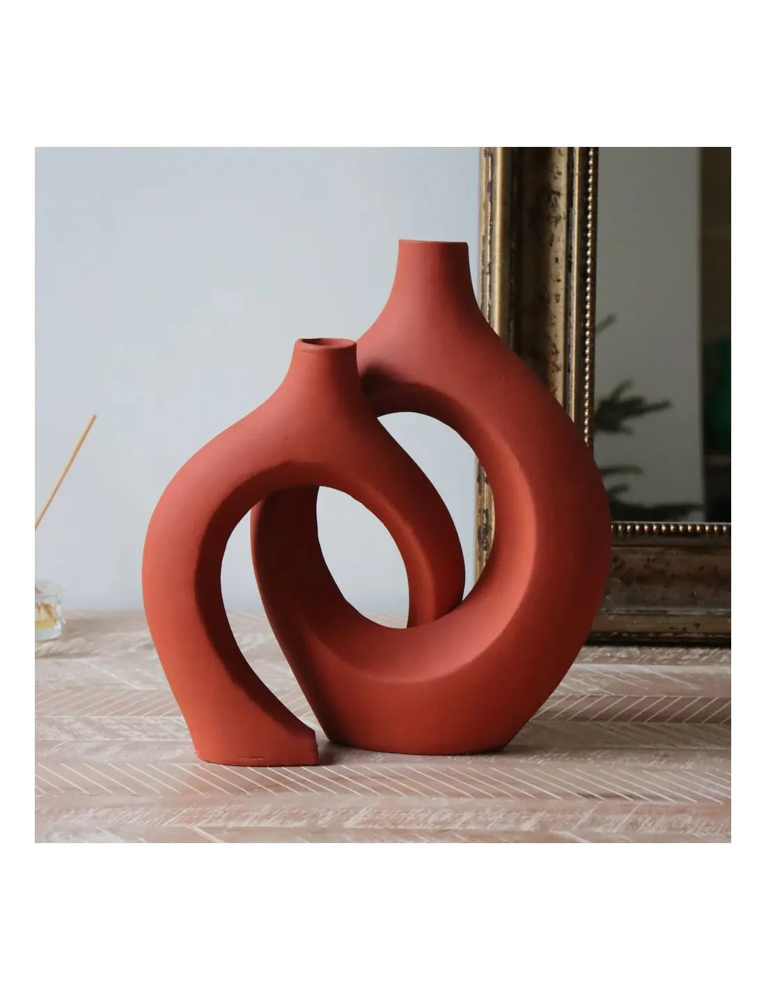 Duo De Vases Terre Cuite Enlacés Ksar - Terracotta 6 Duo De Vases Terre Cuite Enlacés Ksar - Terracotta – Image 4